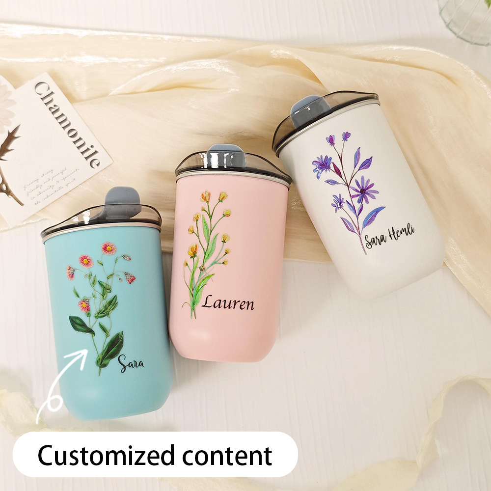 Coffee Tea Name - Tumbler Stainless Steel Motif Bunga Kelahiran