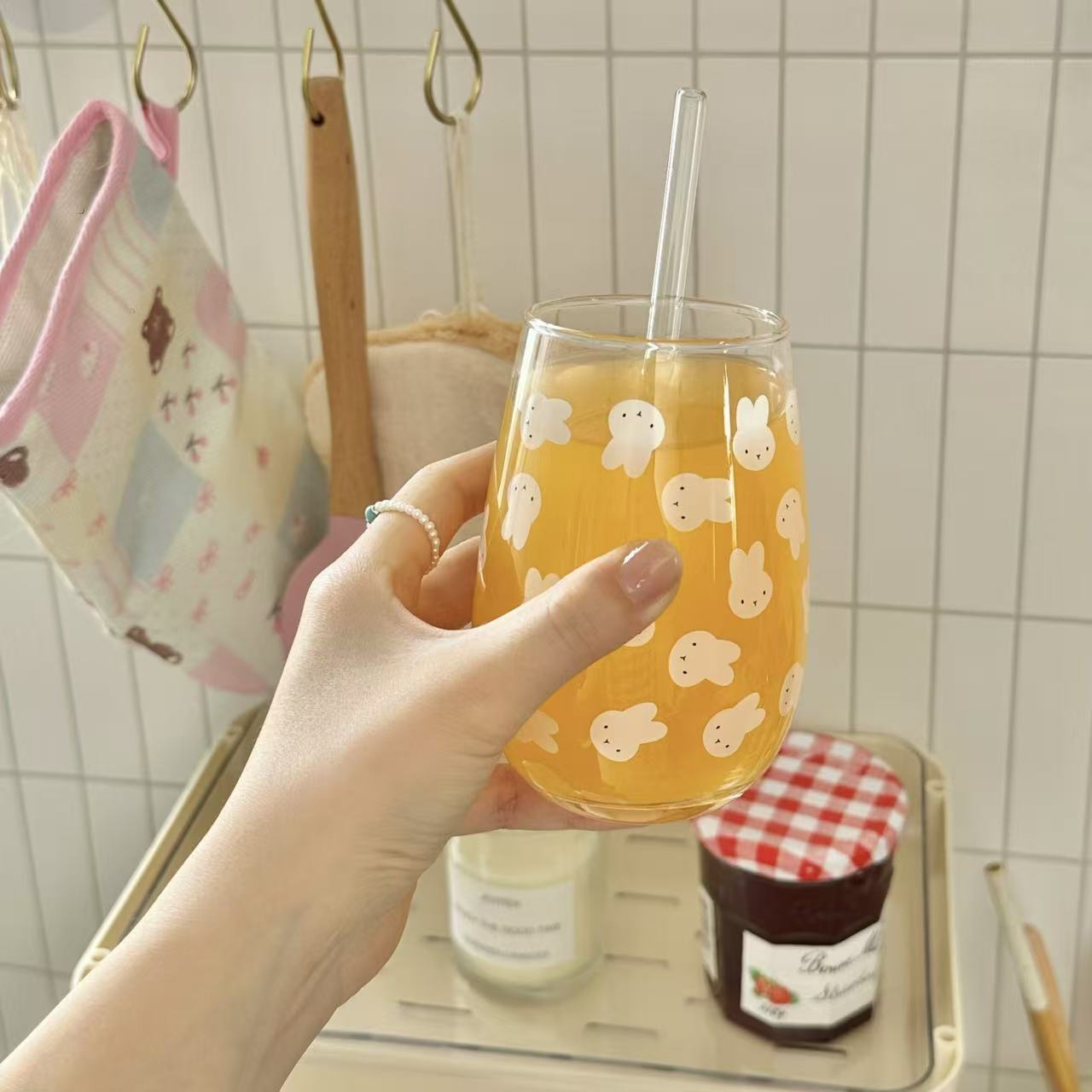 Gelas Kaca Bermotif Kelinci Mi - Coffee Tea With Milk ulasan dan harga